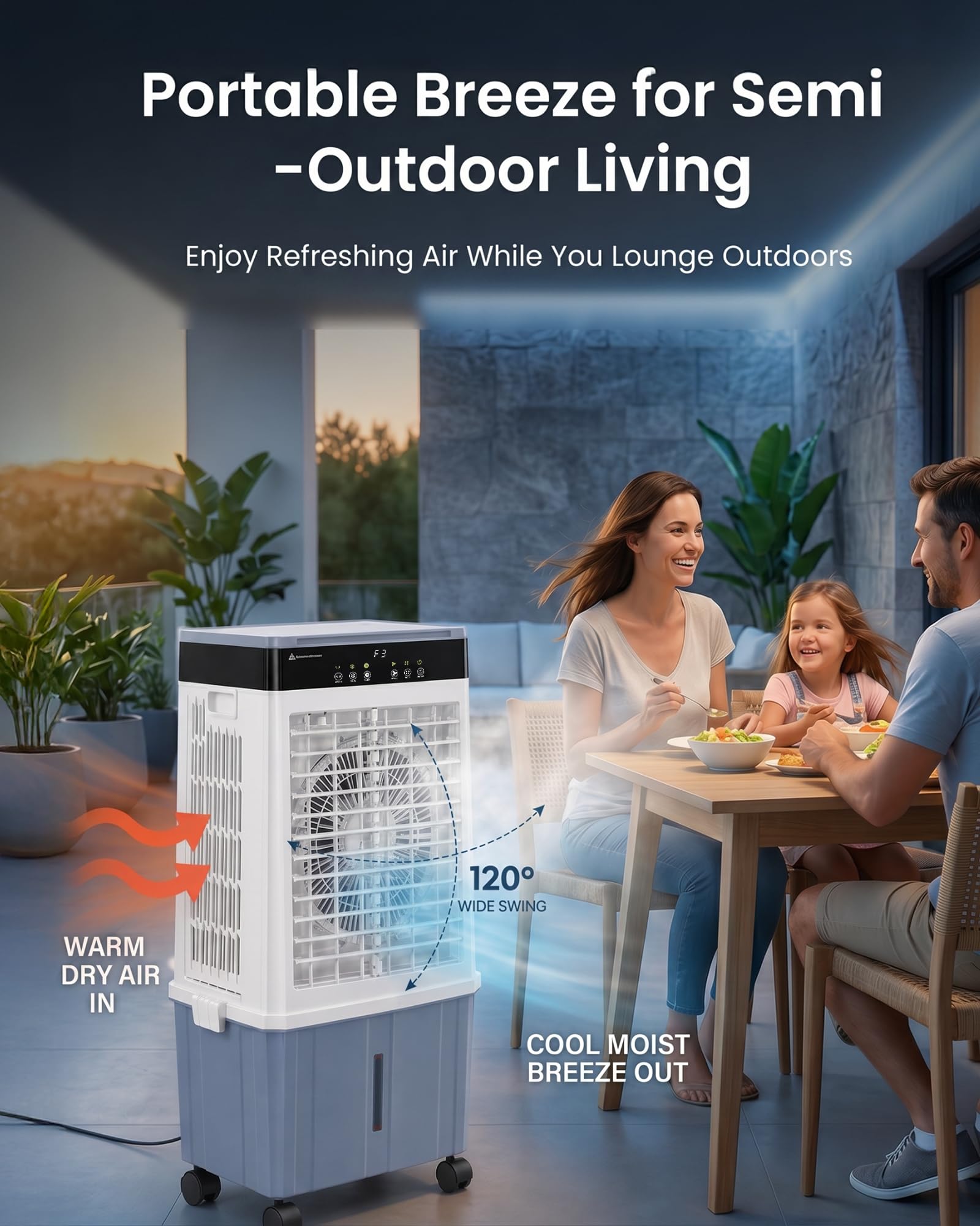 Air Choice Swamp Cooler, 46" Tower Cooling Fans that Blow Cold Air, 4.5Gal Removable Water Tank, 4 Ice Packs, 60° Oscillation, 3 Speeds, 12H Timer, Portable Evaporative Air Cooler for Bedroom Office
