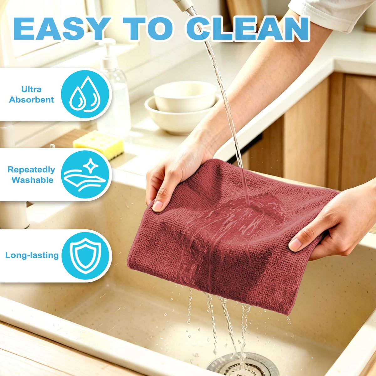 Puomue 55 Pack Microfiber Cleaning Cloth Roll, Tear Away Reusable Paper Towels, 11" x 9", Ultra Absorbent & Lint Free Microfiber Cloth for Cleaning Cars, Kitchen, Window, Home and Shop, Grey
