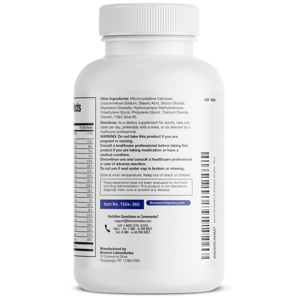 Bronson ONE Daily Mens 50+ Complete Multivitamin Multimineral, 90 Tablets | Once-Daily, Targeted Nutrition For Active Men Over 50, Non-GMO, Gluten-Free, Soy-Free