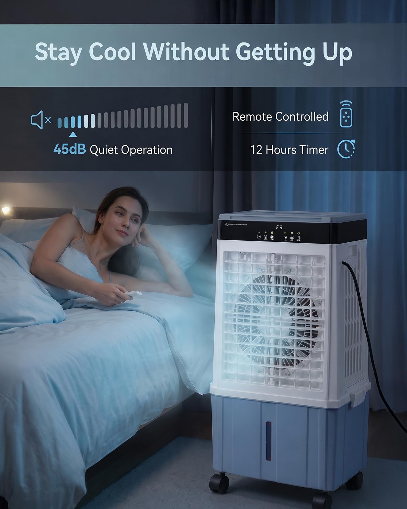 Air Choice Swamp Cooler, 46" Tower Cooling Fans that Blow Cold Air, 4.5Gal Removable Water Tank, 4 Ice Packs, 60° Oscillation, 3 Speeds, 12H Timer, Portable Evaporative Air Cooler for Bedroom Office