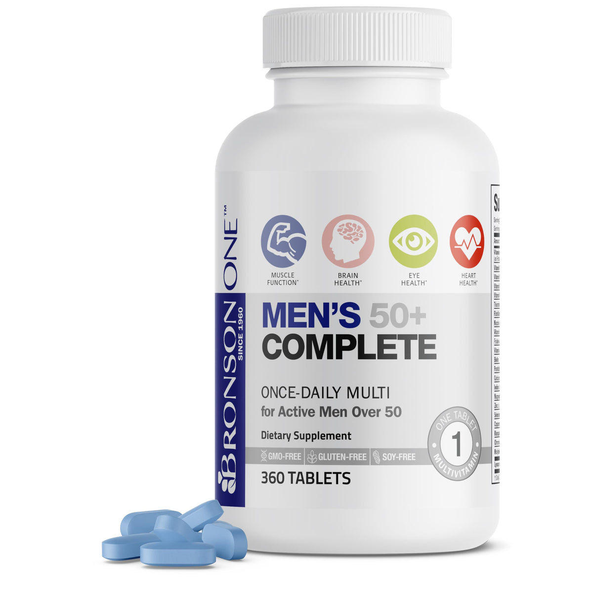 Bronson ONE Daily Mens 50+ Complete Multivitamin Multimineral, 90 Tablets | Once-Daily, Targeted Nutrition For Active Men Over 50, Non-GMO, Gluten-Free, Soy-Free