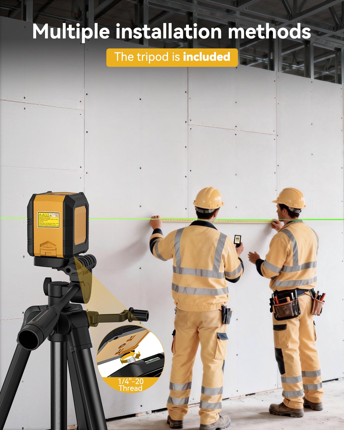 Laser Level with Tripod, Self-Leveling Green Beam Horizontal and Vertical Cross-Line Laser for Home Decoration Carrying Pouch, Battery Included