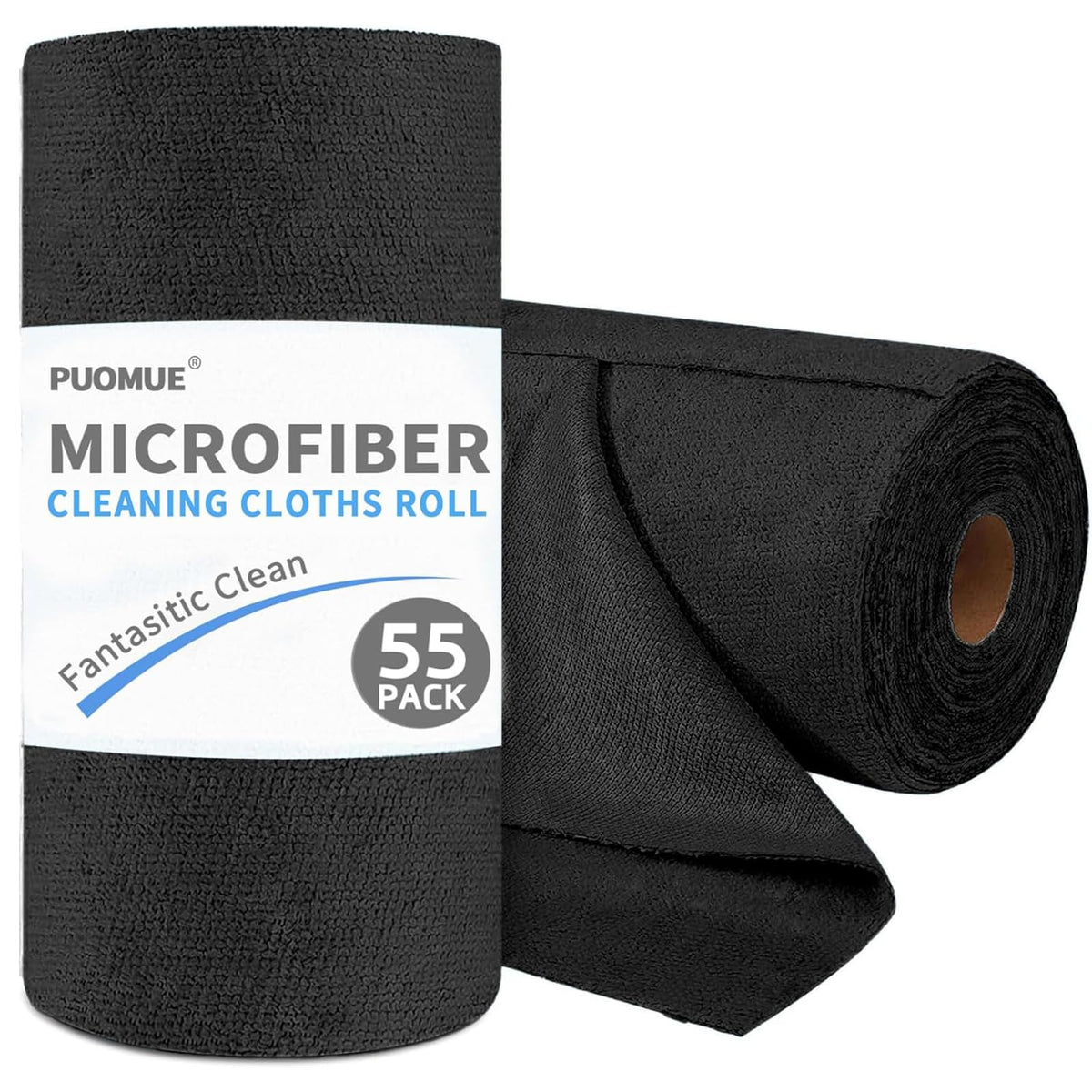 Puomue 55 Pack Microfiber Cleaning Cloth Roll, Tear Away Reusable Paper Towels, 11" x 9", Ultra Absorbent & Lint Free Microfiber Cloth for Cleaning Cars, Kitchen, Window, Home and Shop, Grey
