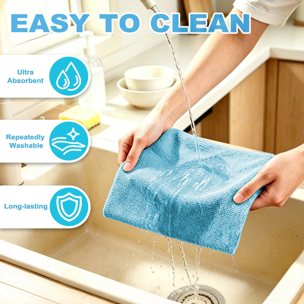 Puomue 55 Pack Microfiber Cleaning Cloth Roll, Tear Away Reusable Paper Towels, 11" x 9", Ultra Absorbent & Lint Free Microfiber Cloth for Cleaning Cars, Kitchen, Window, Home and Shop, Grey