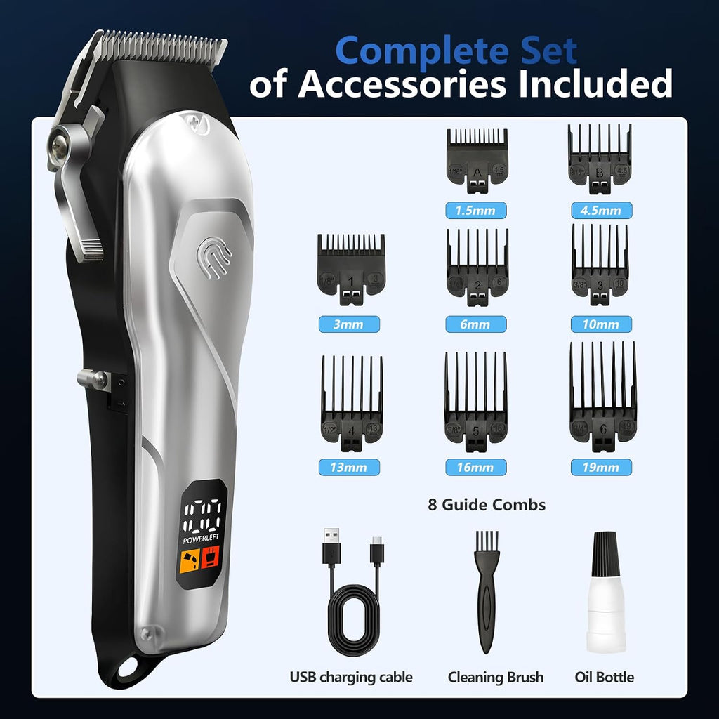 Cordless Hair Clippers for Men Professional Hair Trimmer with 8 Guide Combs