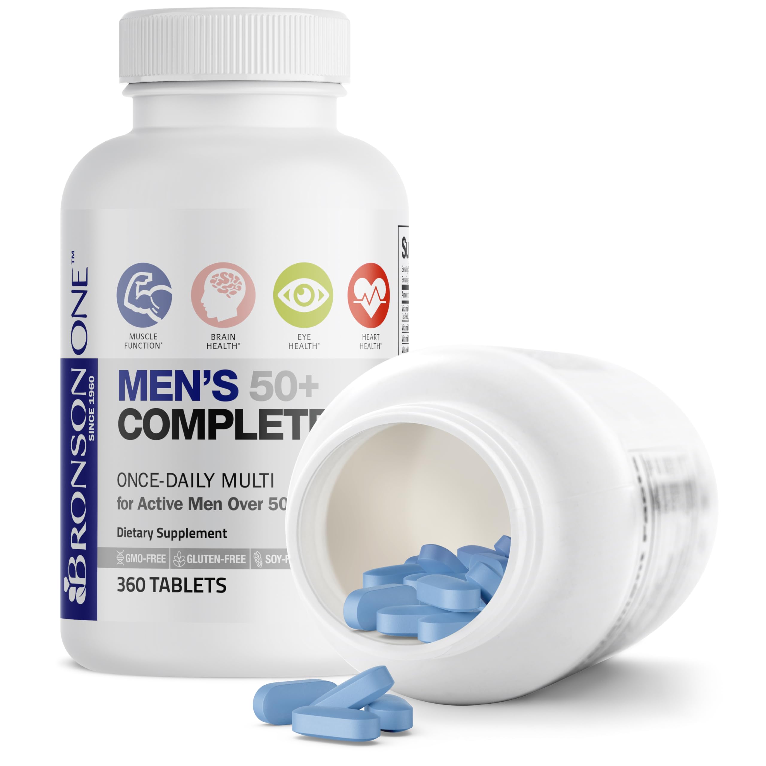 Bronson ONE Daily Mens 50+ Complete Multivitamin Multimineral, 90 Tablets | Once-Daily, Targeted Nutrition For Active Men Over 50, Non-GMO, Gluten-Free, Soy-Free