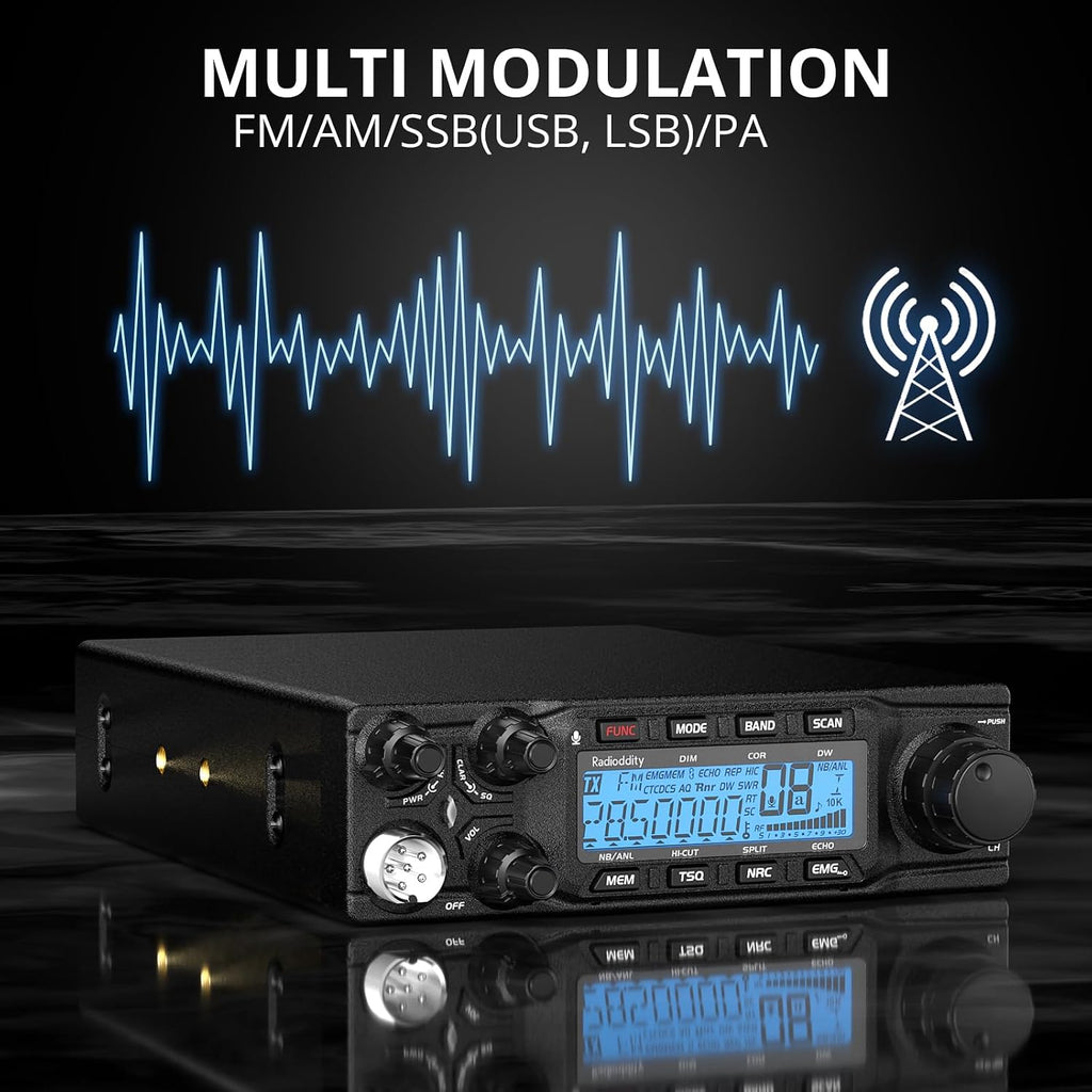 Radioddity QT80 10 Meter Mobile Ham Radio SSB/AM/FM/PA 80W, CTCSS/DCS | RX/TX Noise Reduction Amateur Transceiver, Large LCD Display, ASQ SWR High Alert for Trucks, Road Trips, Vehicle