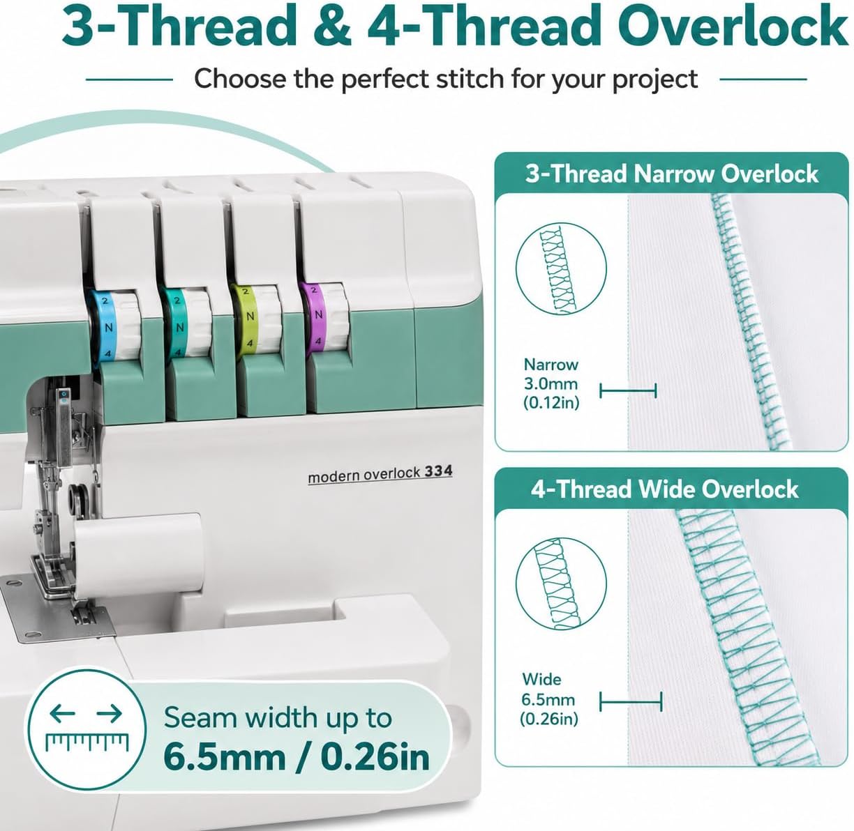 Industrial Electric Serger, 4/3/2 Thread Serger, Electric Overlock Sewing Machine, Metal Frame Overlock Machine with LED Light, 1200 Stitches for Garment Shop & Home Sewing