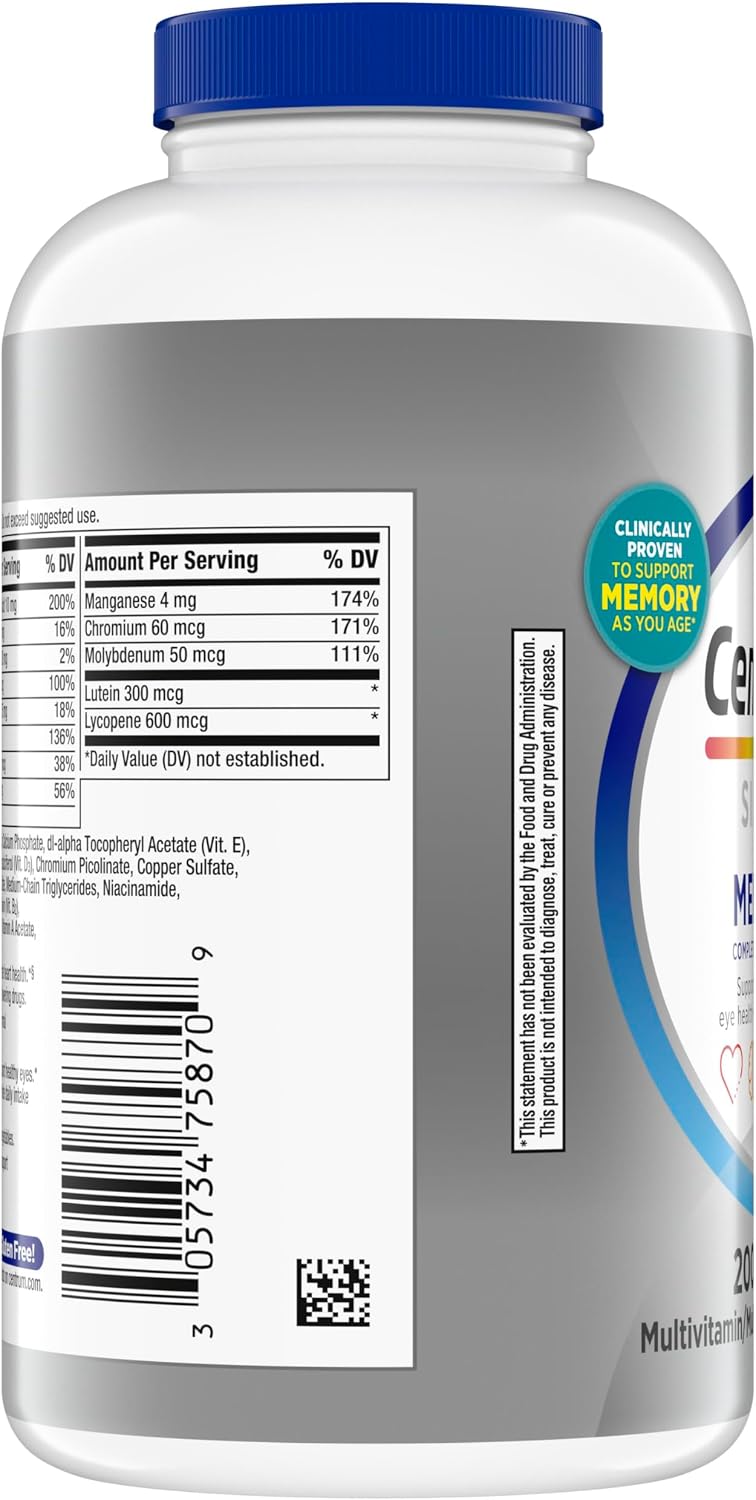 Centrum Silver Men's 50+ Multivitamin with Vitamin D3, B-Vitamins, Zinc for Memory and Cognition - 200 Tablets | Contains Vitamins D3, E, B6, and B12, Gluten Free, Non-GMO Ingredients, GLP-1 Support