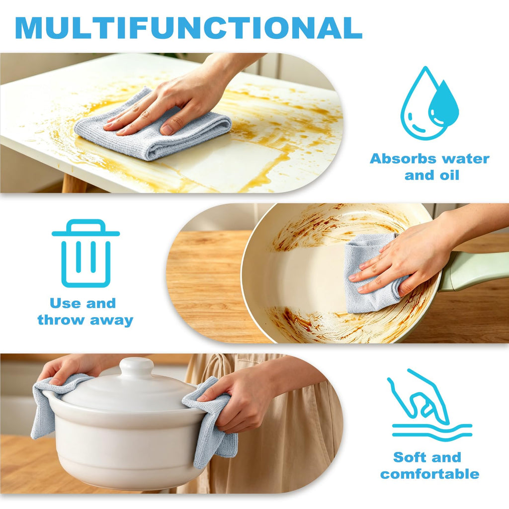 Puomue 55 Pack Microfiber Cleaning Cloth Roll, Tear Away Reusable Paper Towels, 11" x 9", Ultra Absorbent & Lint Free Microfiber Cloth for Cleaning Cars, Kitchen, Window, Home and Shop, Grey