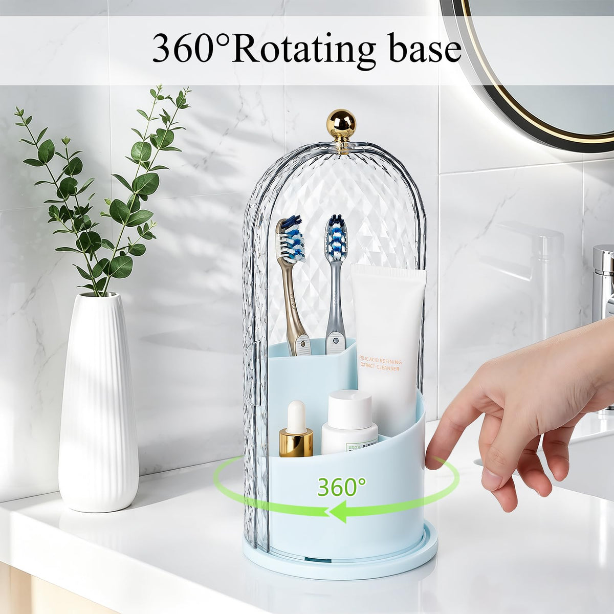 Toothbrush Holder with Cover for Bathroom Countertop, Organizer, White