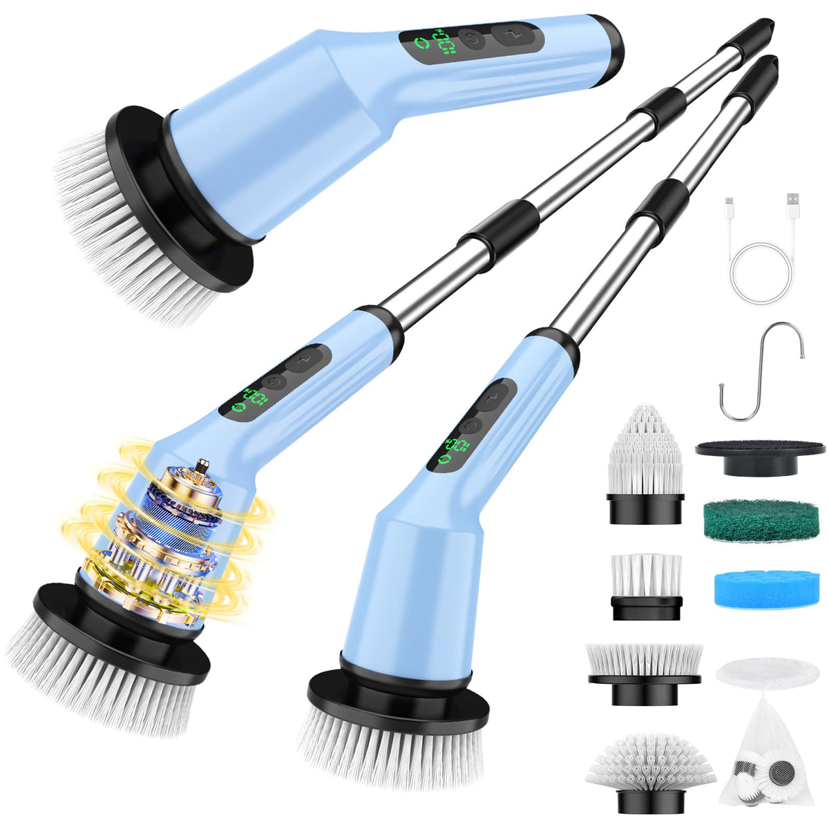 Electric Spin Scrubber for Cleaning Bathroom, Shower Scrubber Cordless Cleaning Brush with IPX7 Waterproof & 2 Speed, 3 Brush Heads, Bathroom Cleaning Supplies for Shower Tub Kitchen Tile Toilet