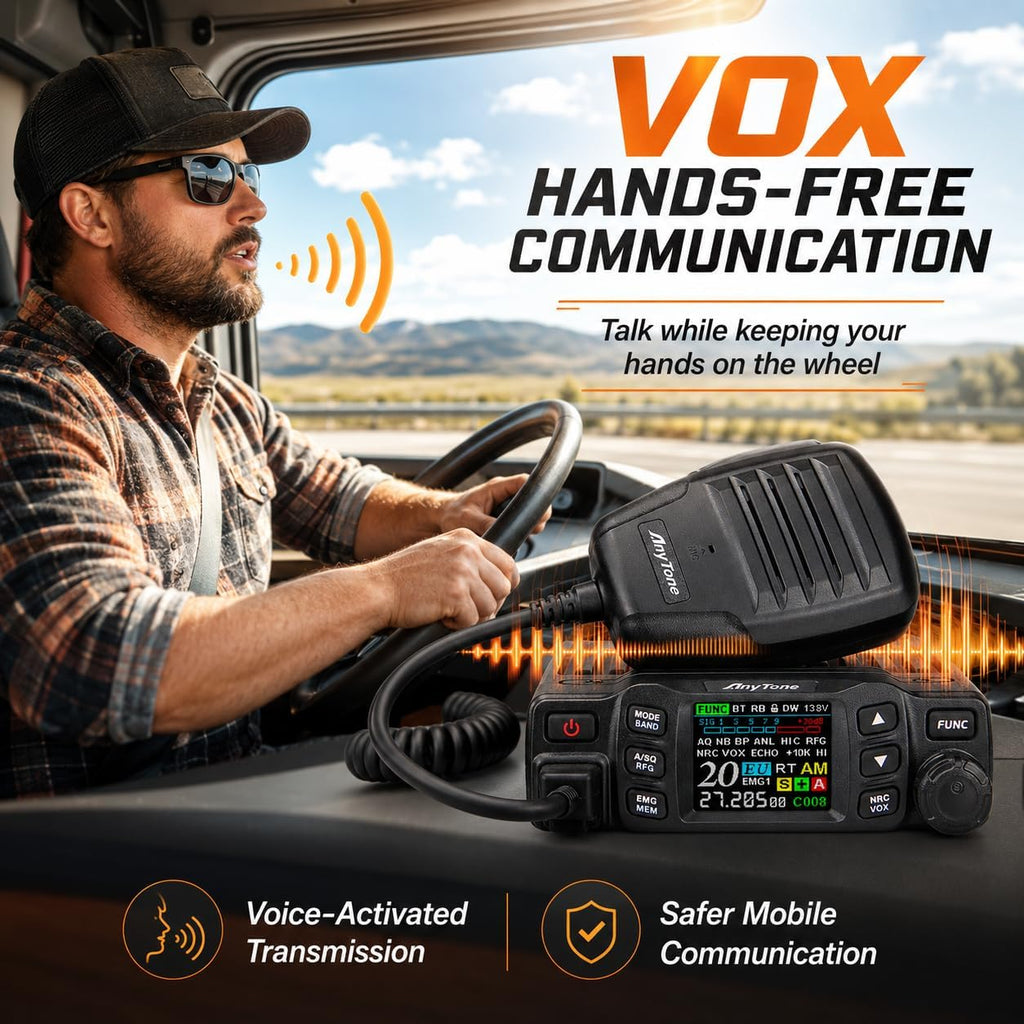 AnyTone AT-5000 CB Radio with SSB, 40 Channels Mobile Transceiver, USB/LSB, NOAA Weather, NRC Noise Reduction, SWR Meter, VOX, 12V/24V for Semi Trucks