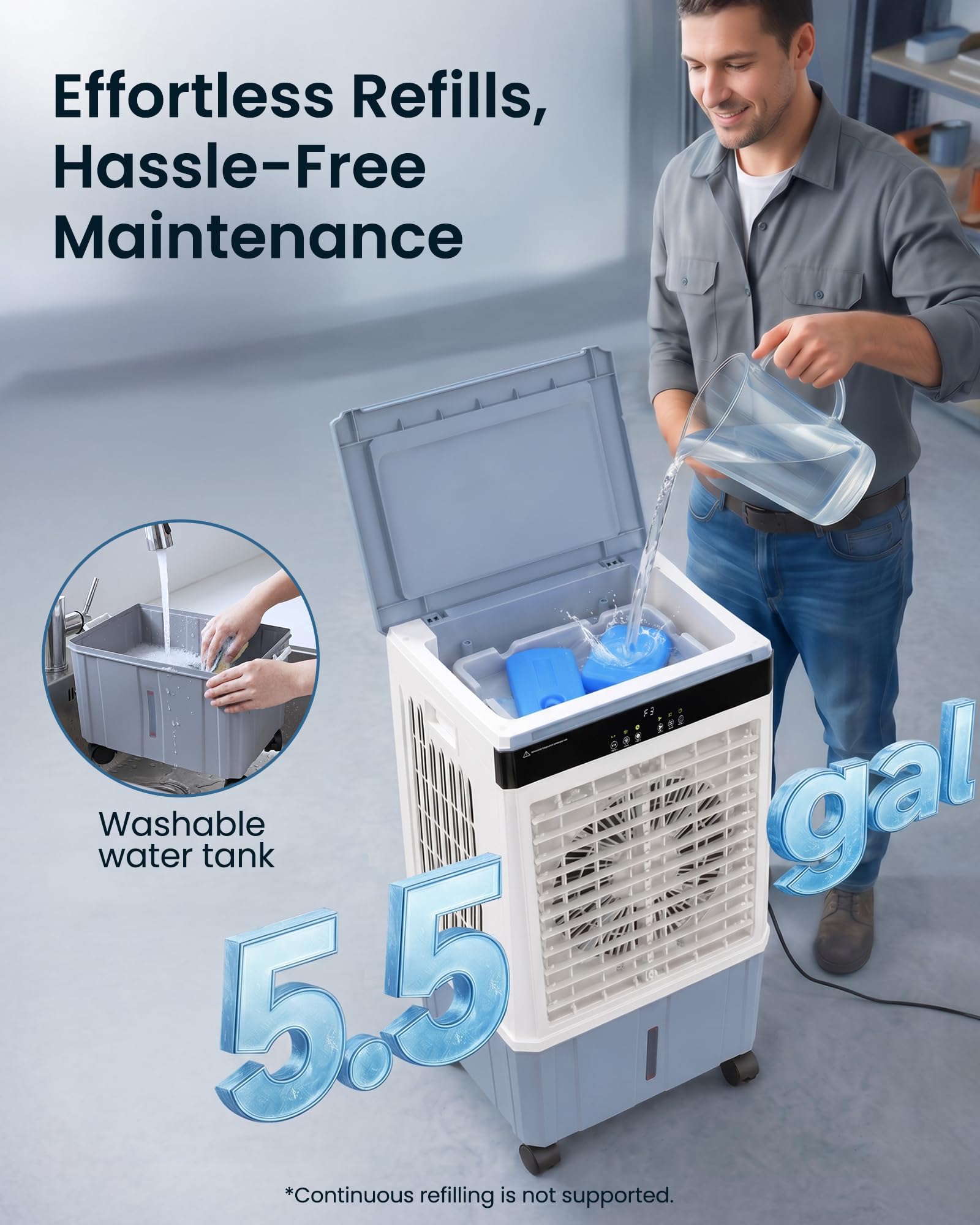 Air Choice Swamp Cooler, 46" Tower Cooling Fans that Blow Cold Air, 4.5Gal Removable Water Tank, 4 Ice Packs, 60° Oscillation, 3 Speeds, 12H Timer, Portable Evaporative Air Cooler for Bedroom Office
