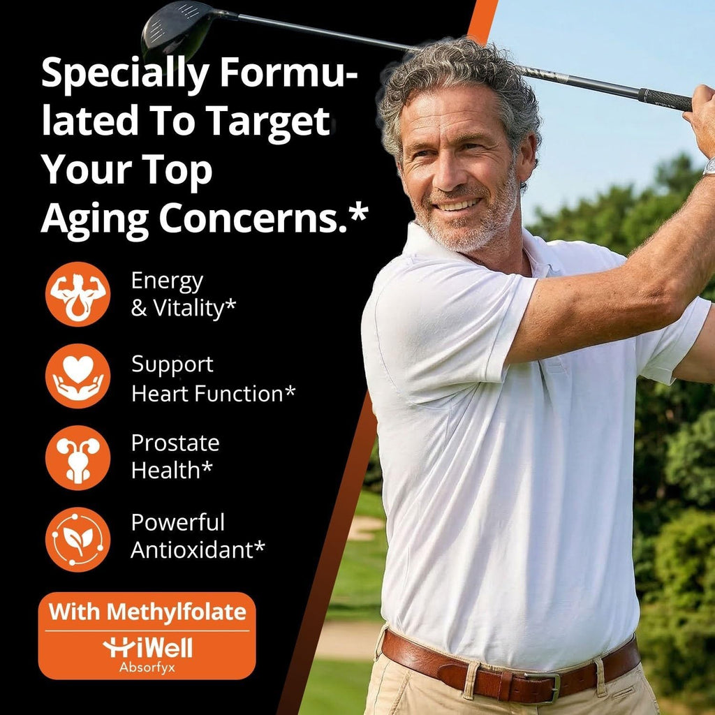 Multivitamin for Men Over 50 W/CoQ10, Methylfolate, Saw Palmetto, 90 Count | Energy Support, Prostate Health, Immune Support, Third-Party Tested, Vegan Capsules, High Absorption, 30+ nutrients, non-GMO