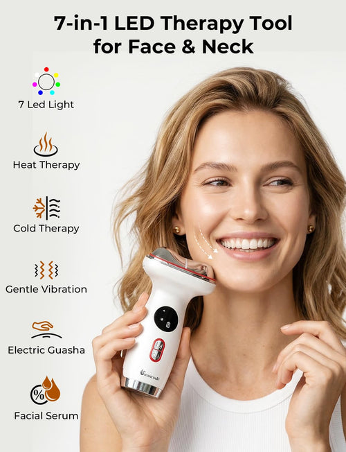 7-in-1 LED Face Sculpting Tool with Hot & Cold Red Light Therapy – Electric Gua Sha, Depuffing & Lifting for Face, Neck & Eyes