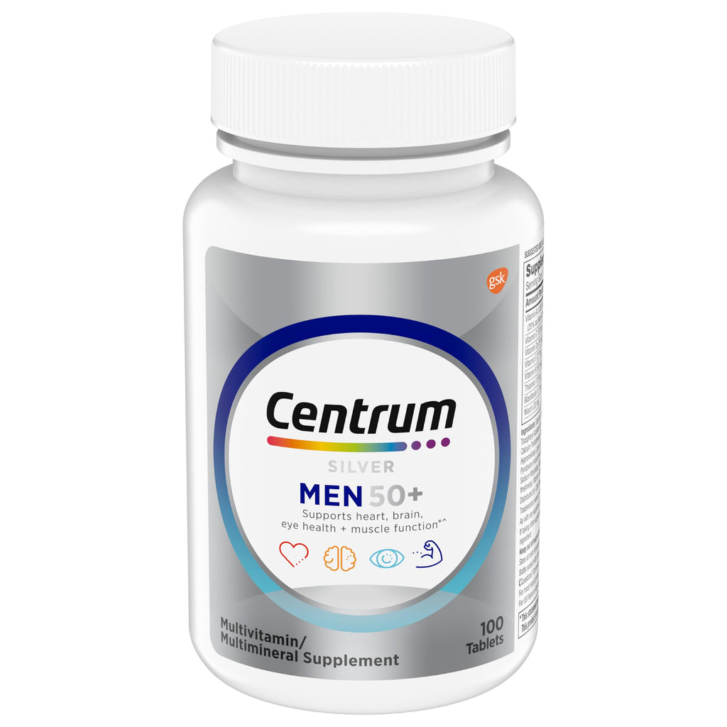 Centrum Silver Men's 50+ Multivitamin with Vitamin D3, B-Vitamins, Zinc for Memory and Cognition - 200 Tablets | Contains Vitamins D3, E, B6, and B12, Gluten Free, Non-GMO Ingredients, GLP-1 Support