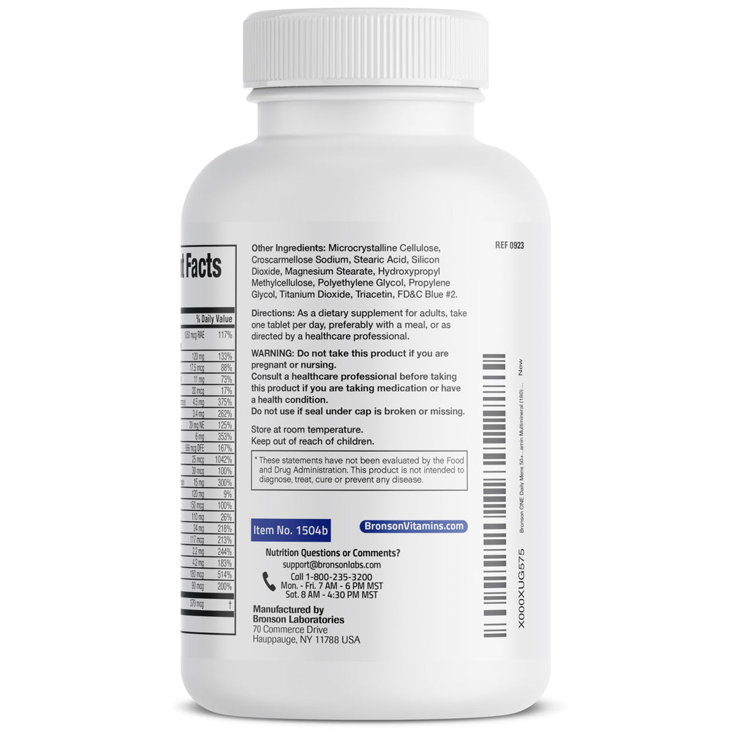 Bronson ONE Daily Mens 50+ Complete Multivitamin Multimineral, 90 Tablets | Once-Daily, Targeted Nutrition For Active Men Over 50, Non-GMO, Gluten-Free, Soy-Free