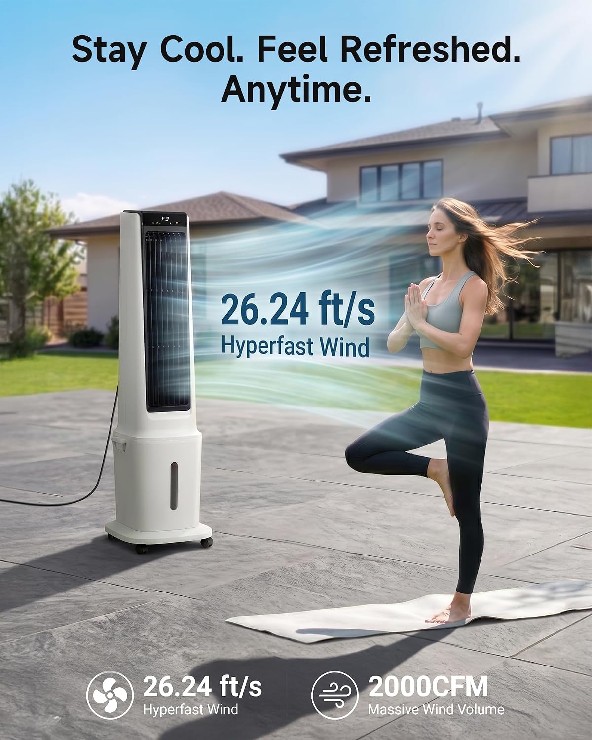 Air Choice Swamp Cooler, 46" Tower Cooling Fans that Blow Cold Air, 4.5Gal Removable Water Tank, 4 Ice Packs, 60° Oscillation, 3 Speeds, 12H Timer, Portable Evaporative Air Cooler for Bedroom Office