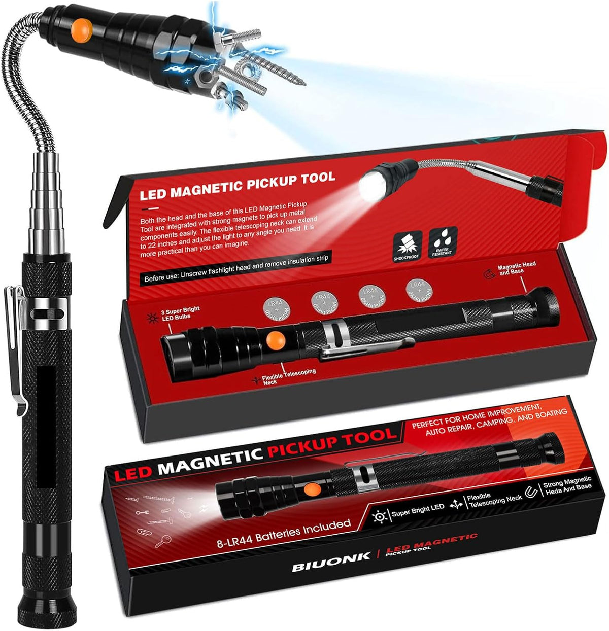 LED Magnetic Pickup Tool, Gifts for Men Husband Him Dad, Father's Day Birthday Gifts, Telescoping Flashlight Magnet Pick Up, Gadgets Tool for Mechanics Engineers