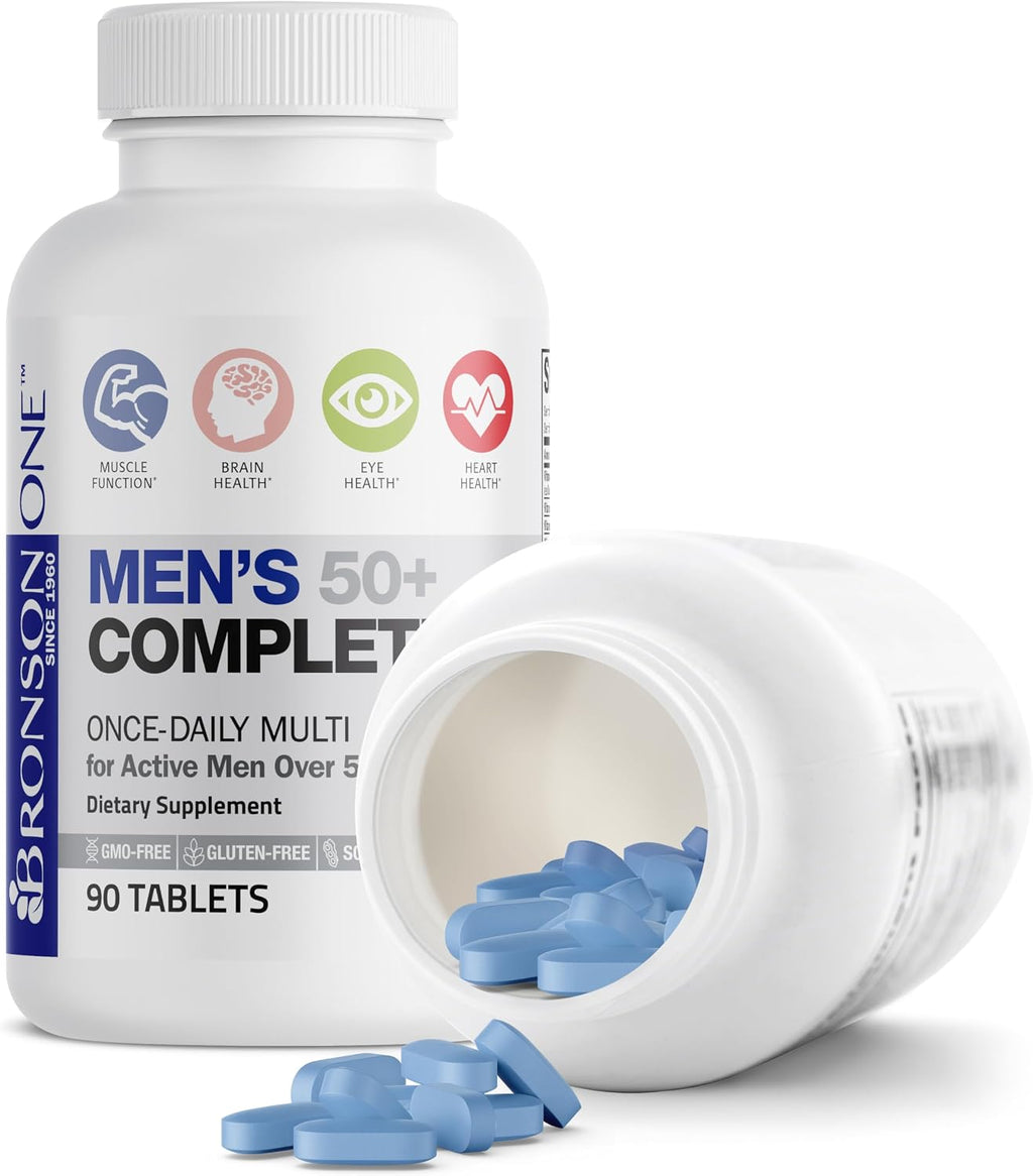 Bronson ONE Daily Mens 50+ Complete Multivitamin Multimineral, 90 Tablets | Once-Daily, Targeted Nutrition For Active Men Over 50, Non-GMO, Gluten-Free, Soy-Free