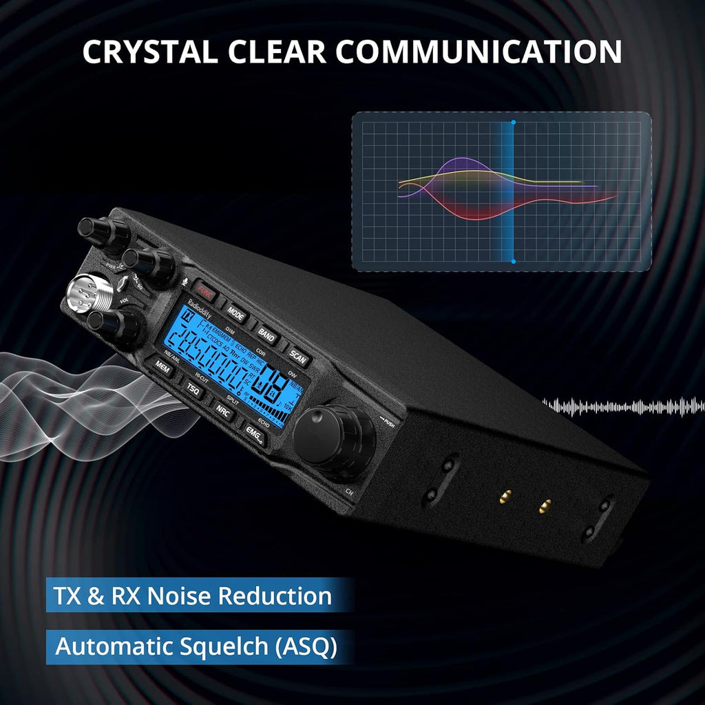 Radioddity QT80 10 Meter Mobile Ham Radio SSB/AM/FM/PA 80W, CTCSS/DCS | RX/TX Noise Reduction Amateur Transceiver, Large LCD Display, ASQ SWR High Alert for Trucks, Road Trips, Vehicle
