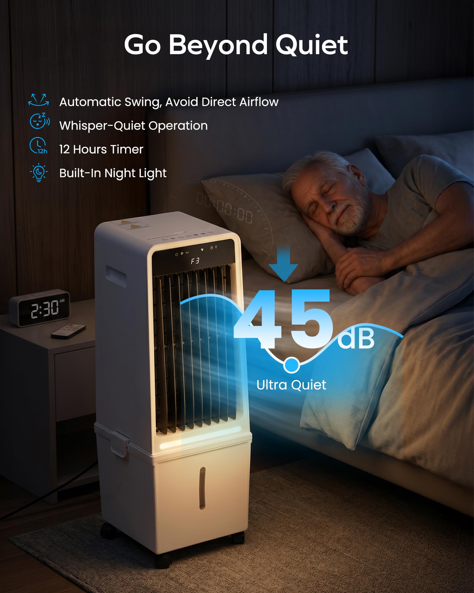 Air Choice Swamp Cooler, 46" Tower Cooling Fans that Blow Cold Air, 4.5Gal Removable Water Tank, 4 Ice Packs, 60° Oscillation, 3 Speeds, 12H Timer, Portable Evaporative Air Cooler for Bedroom Office