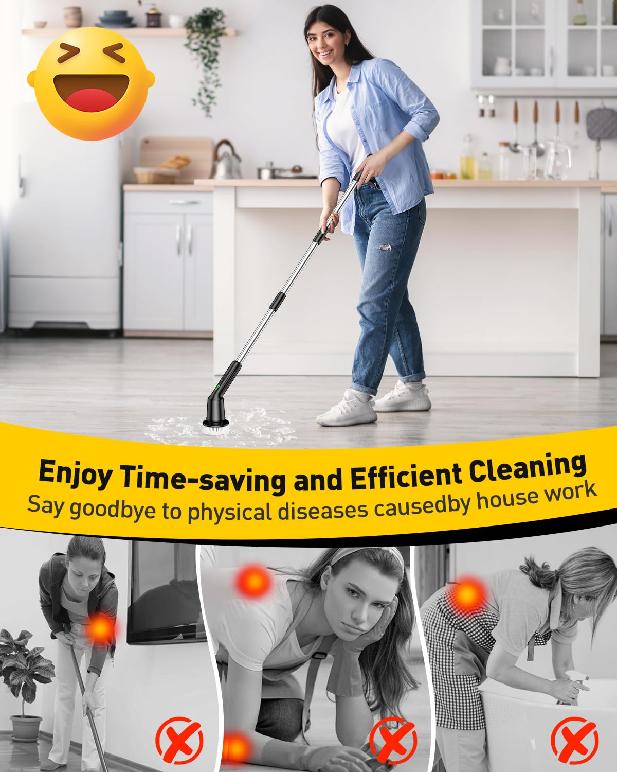 Electric Spin Scrubber for Cleaning Bathroom, Shower Scrubber Cordless Cleaning Brush with IPX7 Waterproof & 2 Speed, 3 Brush Heads, Bathroom Cleaning Supplies for Shower Tub Kitchen Tile Toilet