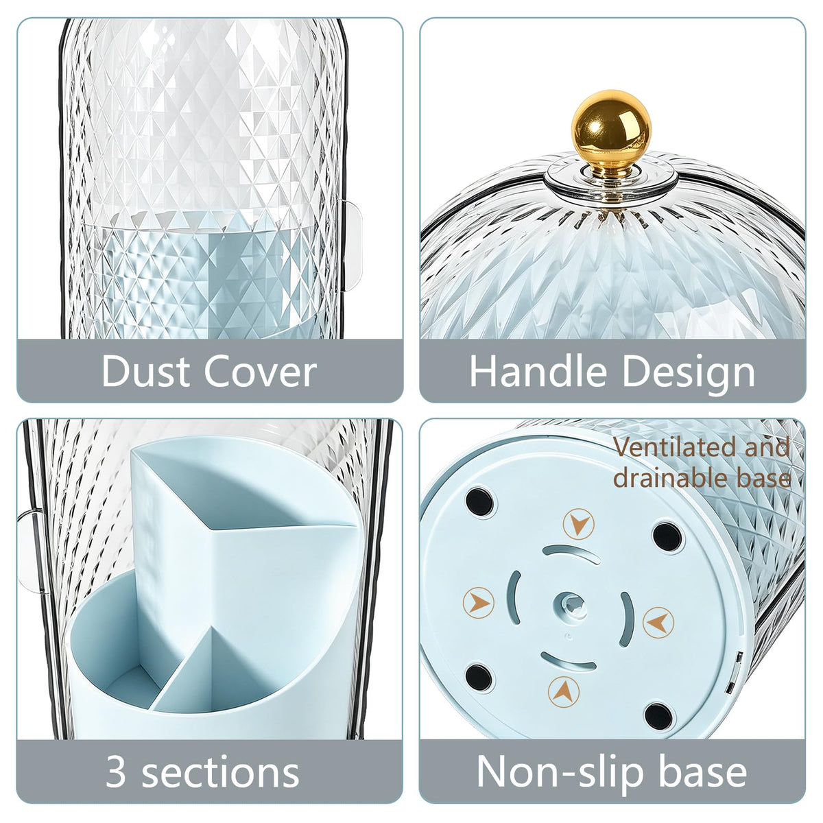 Toothbrush Holder with Cover for Bathroom Countertop, Organizer, White