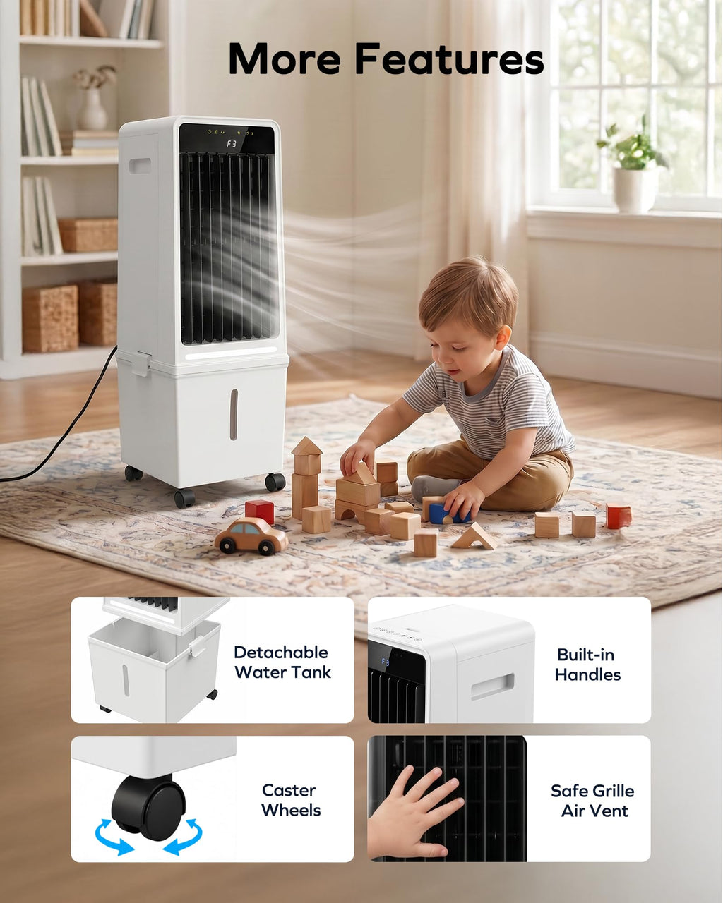 Air Choice Swamp Cooler, 46" Tower Cooling Fans that Blow Cold Air, 4.5Gal Removable Water Tank, 4 Ice Packs, 60° Oscillation, 3 Speeds, 12H Timer, Portable Evaporative Air Cooler for Bedroom Office