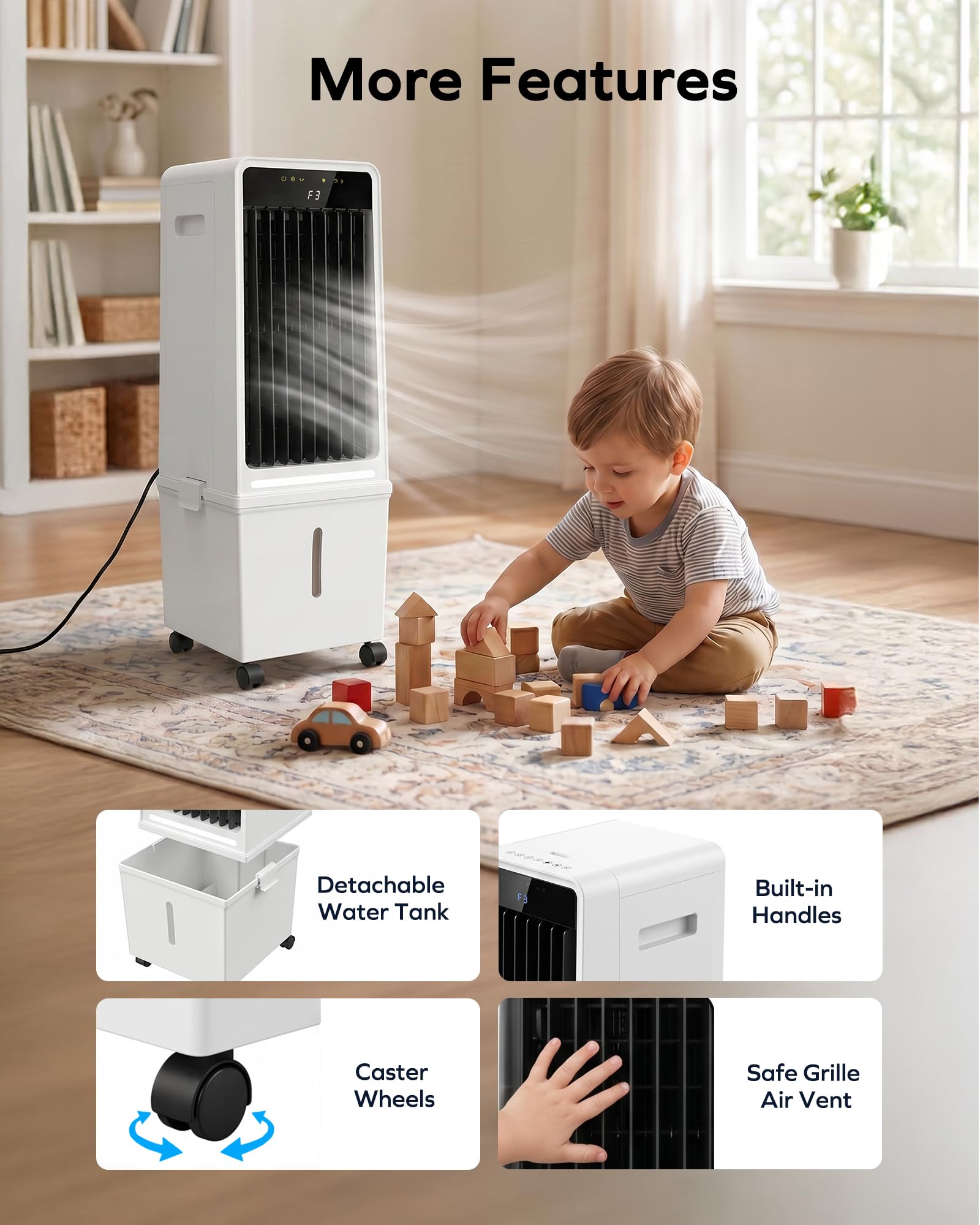 Air Choice Swamp Cooler, 46" Tower Cooling Fans that Blow Cold Air, 4.5Gal Removable Water Tank, 4 Ice Packs, 60° Oscillation, 3 Speeds, 12H Timer, Portable Evaporative Air Cooler for Bedroom Office