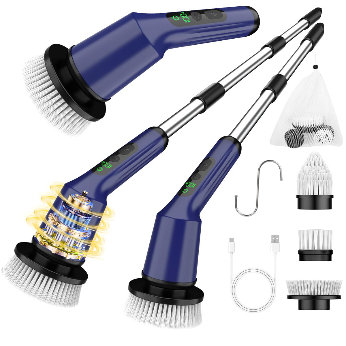 Electric Spin Scrubber for Cleaning Bathroom, Shower Scrubber Cordless Cleaning Brush with IPX7 Waterproof & 2 Speed, 3 Brush Heads, Bathroom Cleaning Supplies for Shower Tub Kitchen Tile Toilet