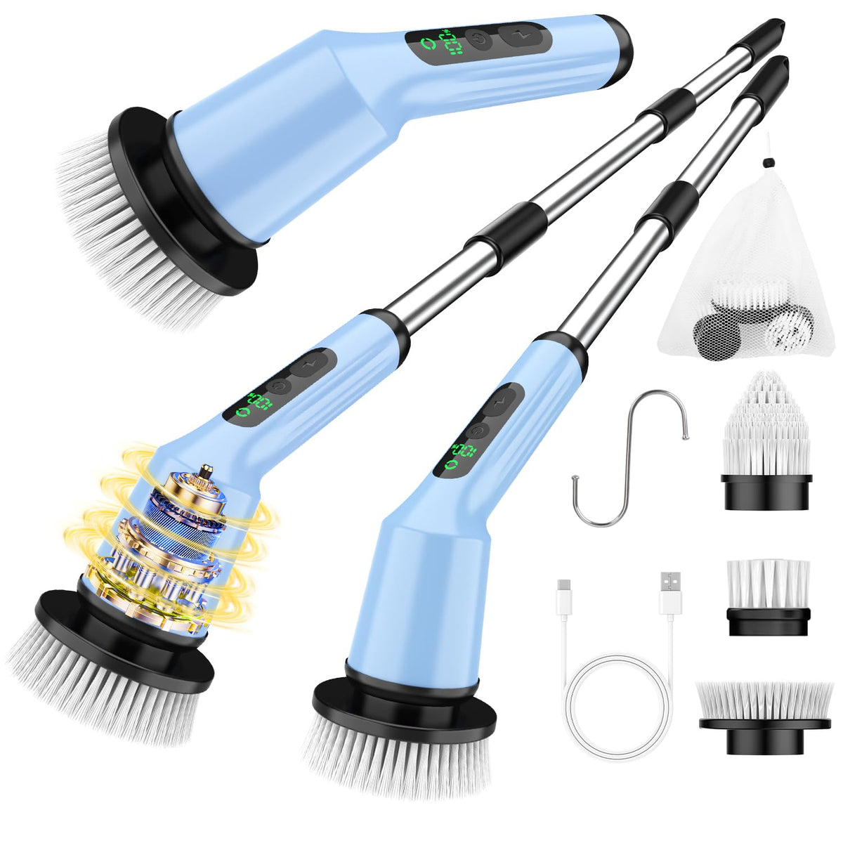 Electric Spin Scrubber for Cleaning Bathroom, Shower Scrubber Cordless Cleaning Brush with IPX7 Waterproof & 2 Speed, 3 Brush Heads, Bathroom Cleaning Supplies for Shower Tub Kitchen Tile Toilet