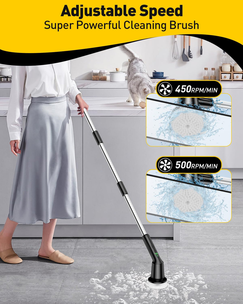 Electric Spin Scrubber for Cleaning Bathroom, Shower Scrubber Cordless Cleaning Brush with IPX7 Waterproof & 2 Speed, 3 Brush Heads, Bathroom Cleaning Supplies for Shower Tub Kitchen Tile Toilet