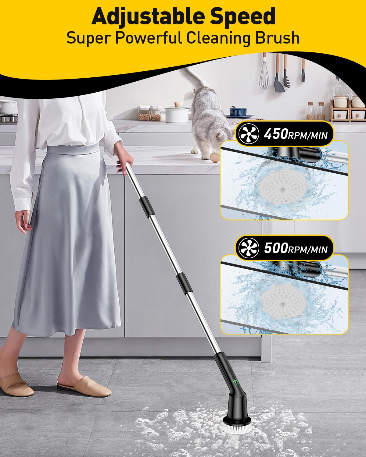 Electric Spin Scrubber for Cleaning Bathroom, Shower Scrubber Cordless Cleaning Brush with IPX7 Waterproof & 2 Speed, 3 Brush Heads, Bathroom Cleaning Supplies for Shower Tub Kitchen Tile Toilet