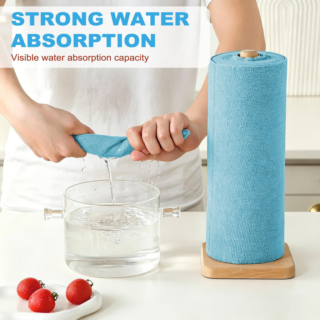 Puomue 55 Pack Microfiber Cleaning Cloth Roll, Tear Away Reusable Paper Towels, 11" x 9", Ultra Absorbent & Lint Free Microfiber Cloth for Cleaning Cars, Kitchen, Window, Home and Shop, Grey