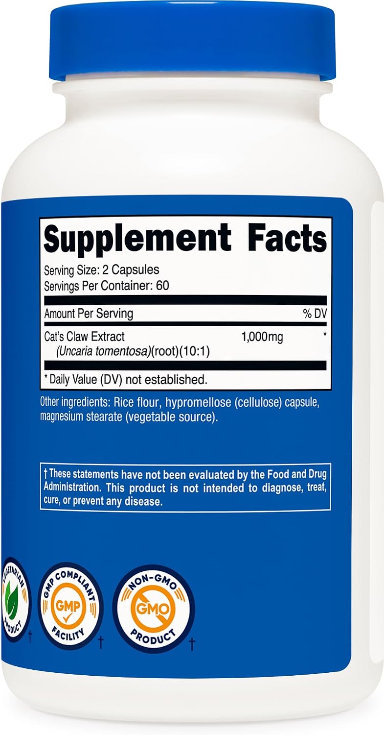 Nutricost Cat's Claw 1000mg, 120 Capsules, 60 Servings, Gluten-Free | Vegetarian Caps, GMO-Free