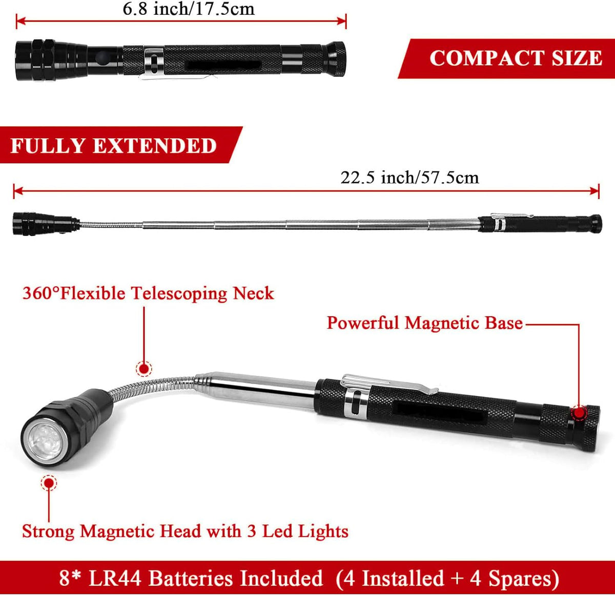 LED Magnetic Pickup Tool, Gifts for Men Husband Him Dad, Father's Day Birthday Gifts, Telescoping Flashlight Magnet Pick Up, Gadgets Tool for Mechanics Engineers