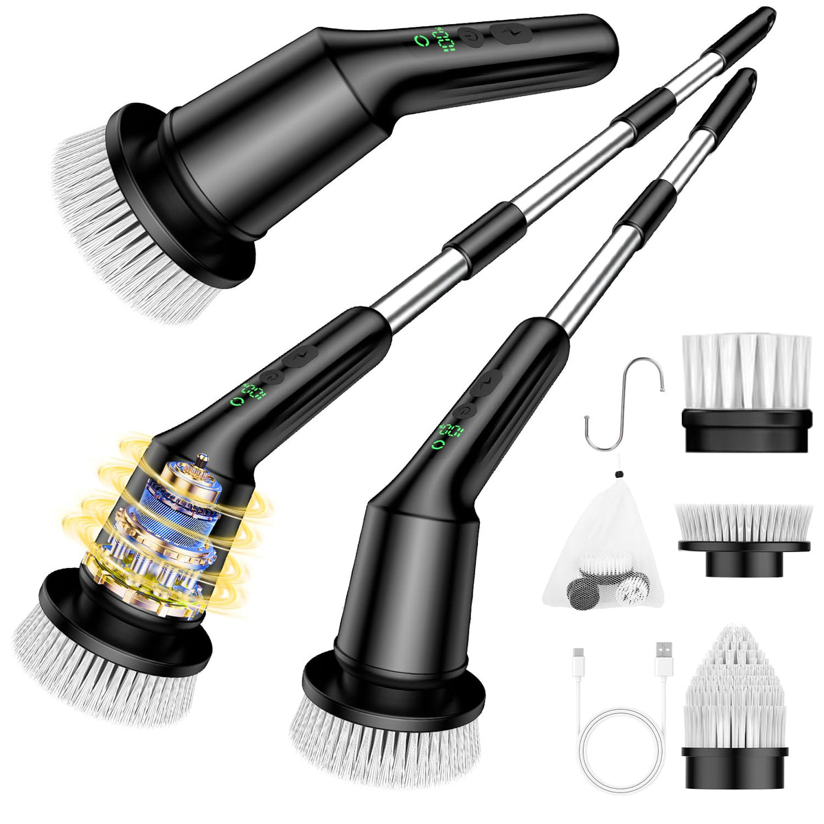 Electric Spin Scrubber for Cleaning Bathroom, Shower Scrubber Cordless Cleaning Brush with IPX7 Waterproof & 2 Speed, 3 Brush Heads, Bathroom Cleaning Supplies for Shower Tub Kitchen Tile Toilet
