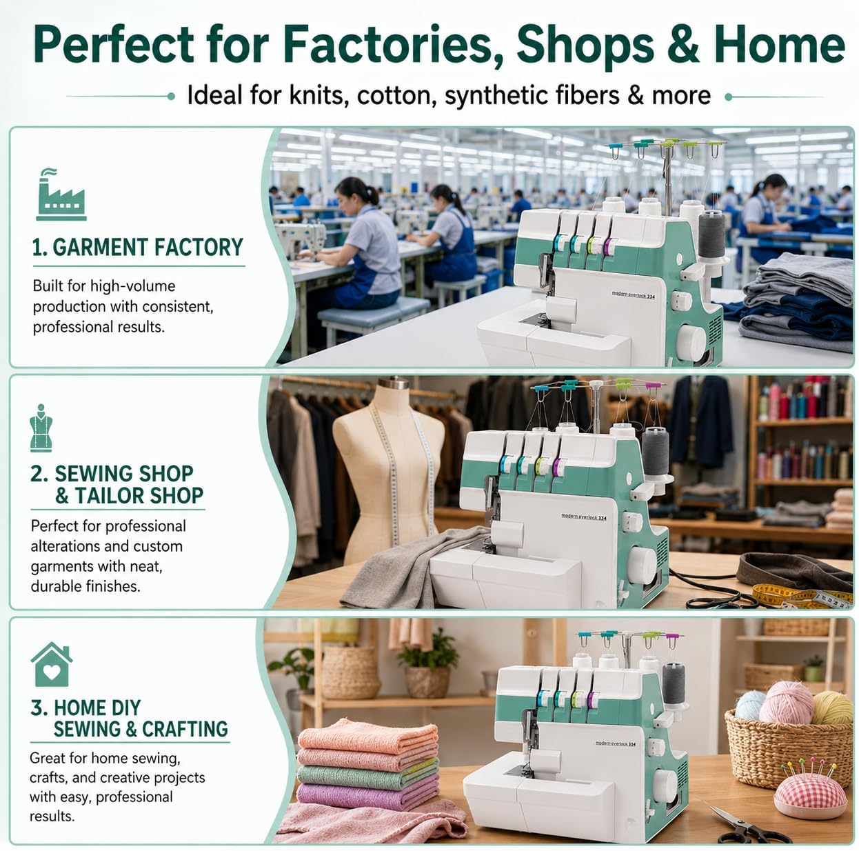Industrial Electric Serger, 4/3/2 Thread Serger, Electric Overlock Sewing Machine, Metal Frame Overlock Machine with LED Light, 1200 Stitches for Garment Shop & Home Sewing