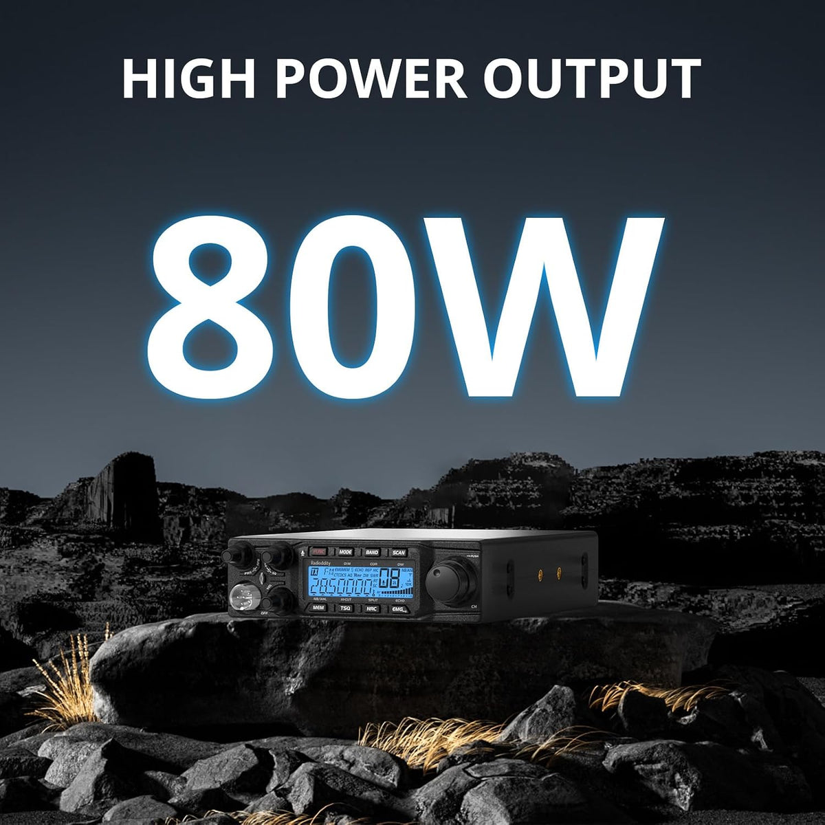 Radioddity QT80 10 Meter Mobile Ham Radio SSB/AM/FM/PA 80W, CTCSS/DCS | RX/TX Noise Reduction Amateur Transceiver, Large LCD Display, ASQ SWR High Alert for Trucks, Road Trips, Vehicle