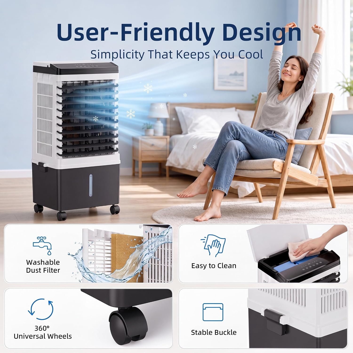 Swamp Cooler, 1800 CFM Windowless Portable Air Conditioner with 5.3 Gal Water Tank, 120° Swing, 12H Timer, 3-IN-1 Evaporative Air Cooler for 600 Sq.ft, Cooling Fan, AC Unit for Room, Office, Bedroom