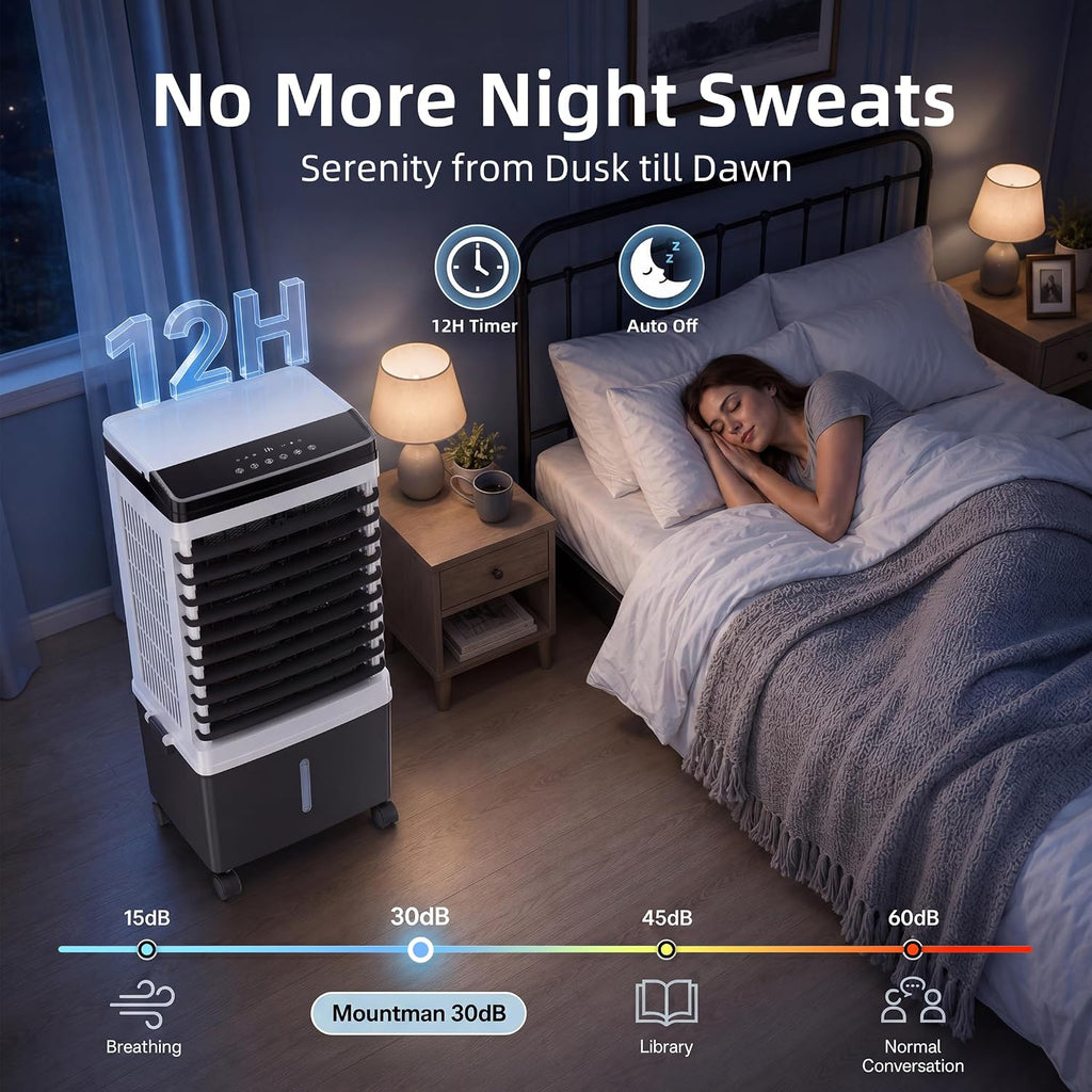 Swamp Cooler, 1800 CFM Windowless Portable Air Conditioner with 5.3 Gal Water Tank, 120° Swing, 12H Timer, 3-IN-1 Evaporative Air Cooler for 600 Sq.ft, Cooling Fan, AC Unit for Room, Office, Bedroom