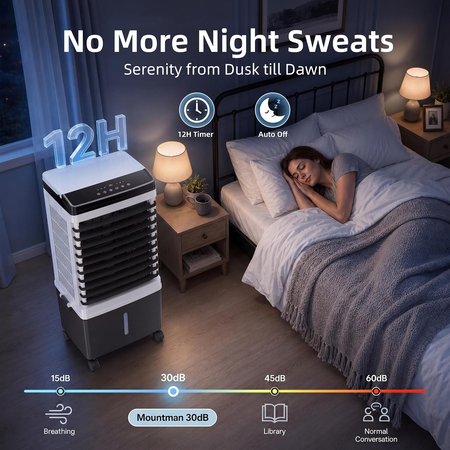 Swamp Cooler, 1800 CFM Windowless Portable Air Conditioner with 5.3 Gal Water Tank, 120° Swing, 12H Timer, 3-IN-1 Evaporative Air Cooler for 600 Sq.ft, Cooling Fan, AC Unit for Room, Office, Bedroom