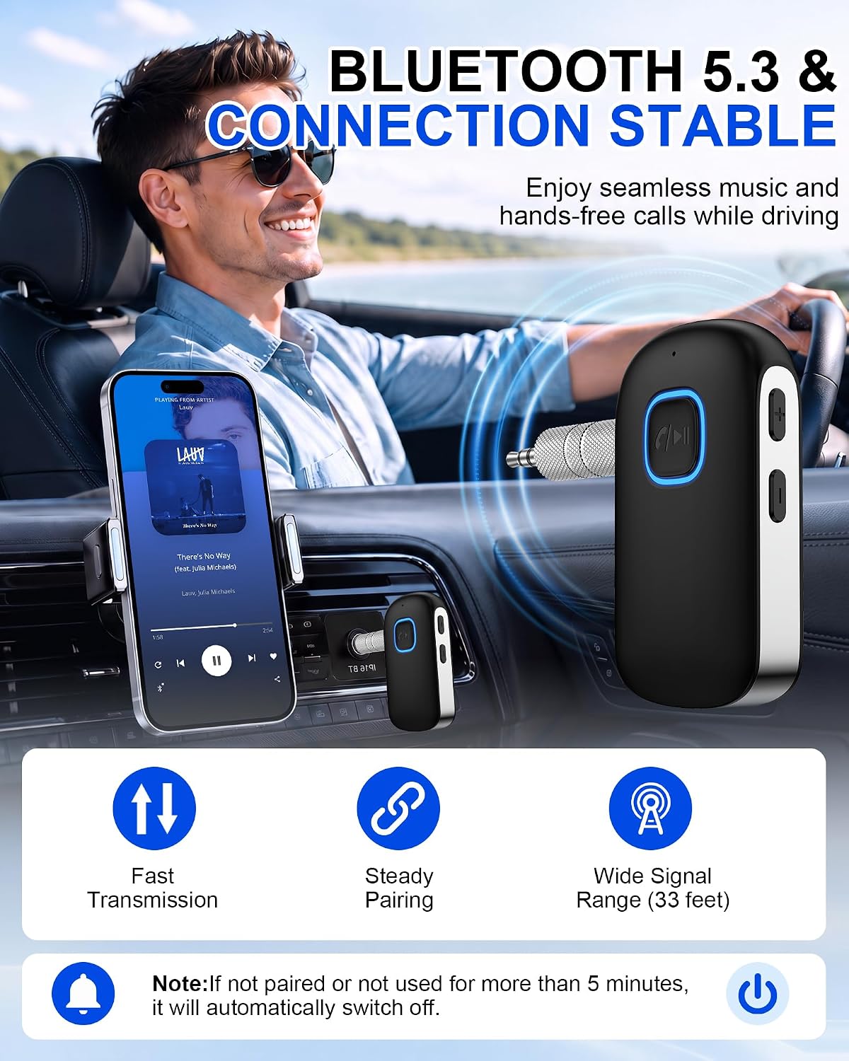Bluetooth Car Adapter, 3.5mm Aux Receiver | Ox Auxiliary Adaptador