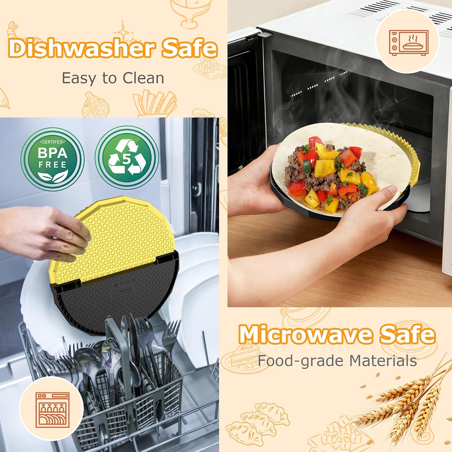 Tortilla Sealer Crimper - Quesadilla Maker for 10"+8"+6"+4" Flour Tortillas | 4pcs Press Make Sealed Taco,Quesadilla,Empanada,Burrito,Dumpling,Sandwich,BPA-Free,Dishwasher Safe (Black Yellow)