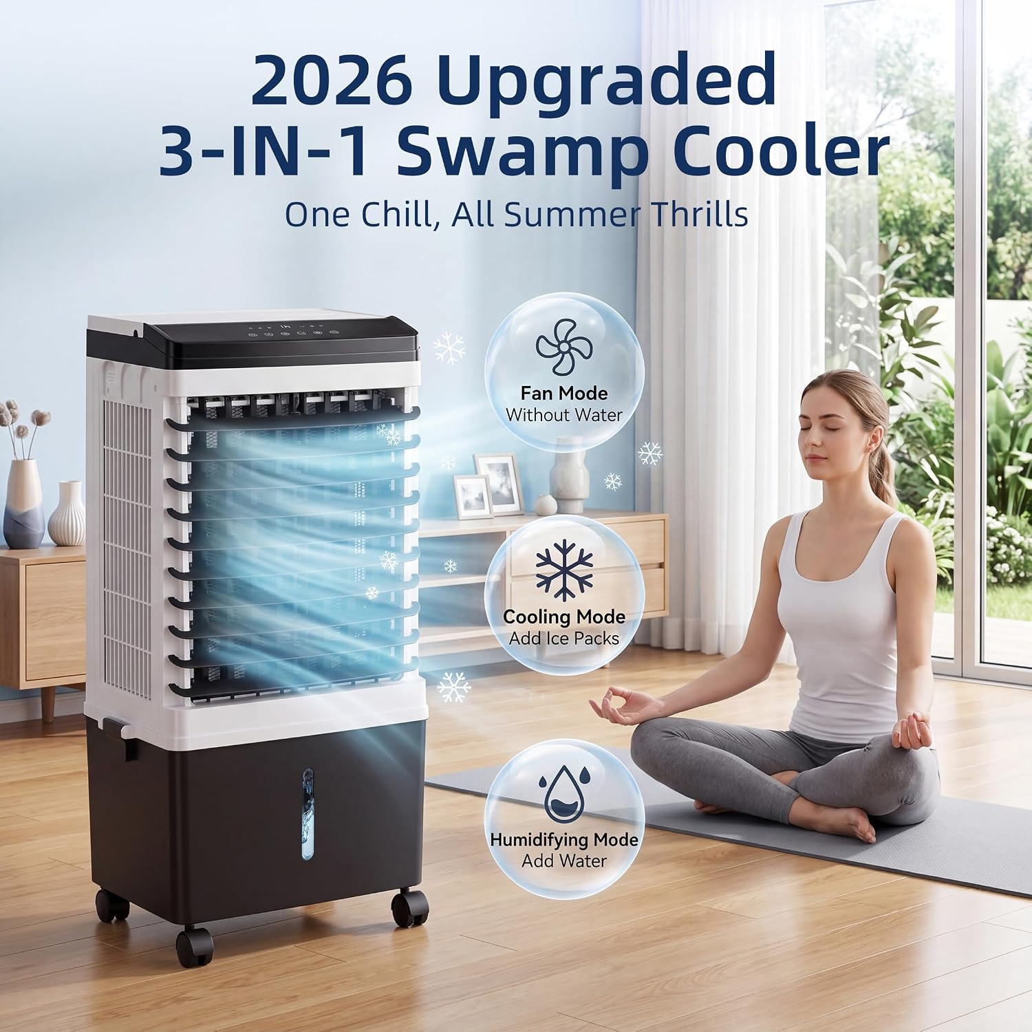 Swamp Cooler, 1800 CFM Windowless Portable Air Conditioner with 5.3 Gal Water Tank, 120° Swing, 12H Timer, 3-IN-1 Evaporative Air Cooler for 600 Sq.ft, Cooling Fan, AC Unit for Room, Office, Bedroom