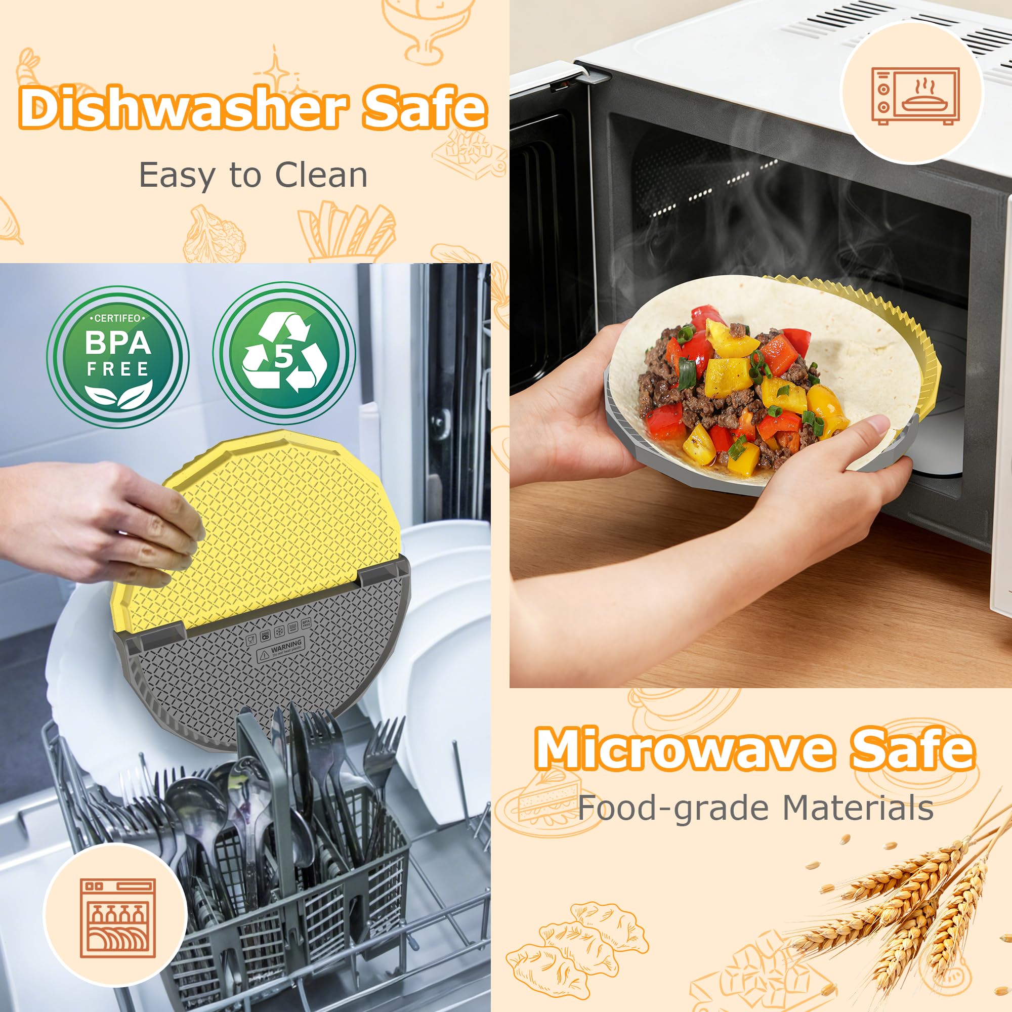 Tortilla Sealer Crimper - Quesadilla Maker for 10"+8"+6"+4" Flour Tortillas | 4pcs Press Make Sealed Taco,Quesadilla,Empanada,Burrito,Dumpling,Sandwich,BPA-Free,Dishwasher Safe (Black Yellow)