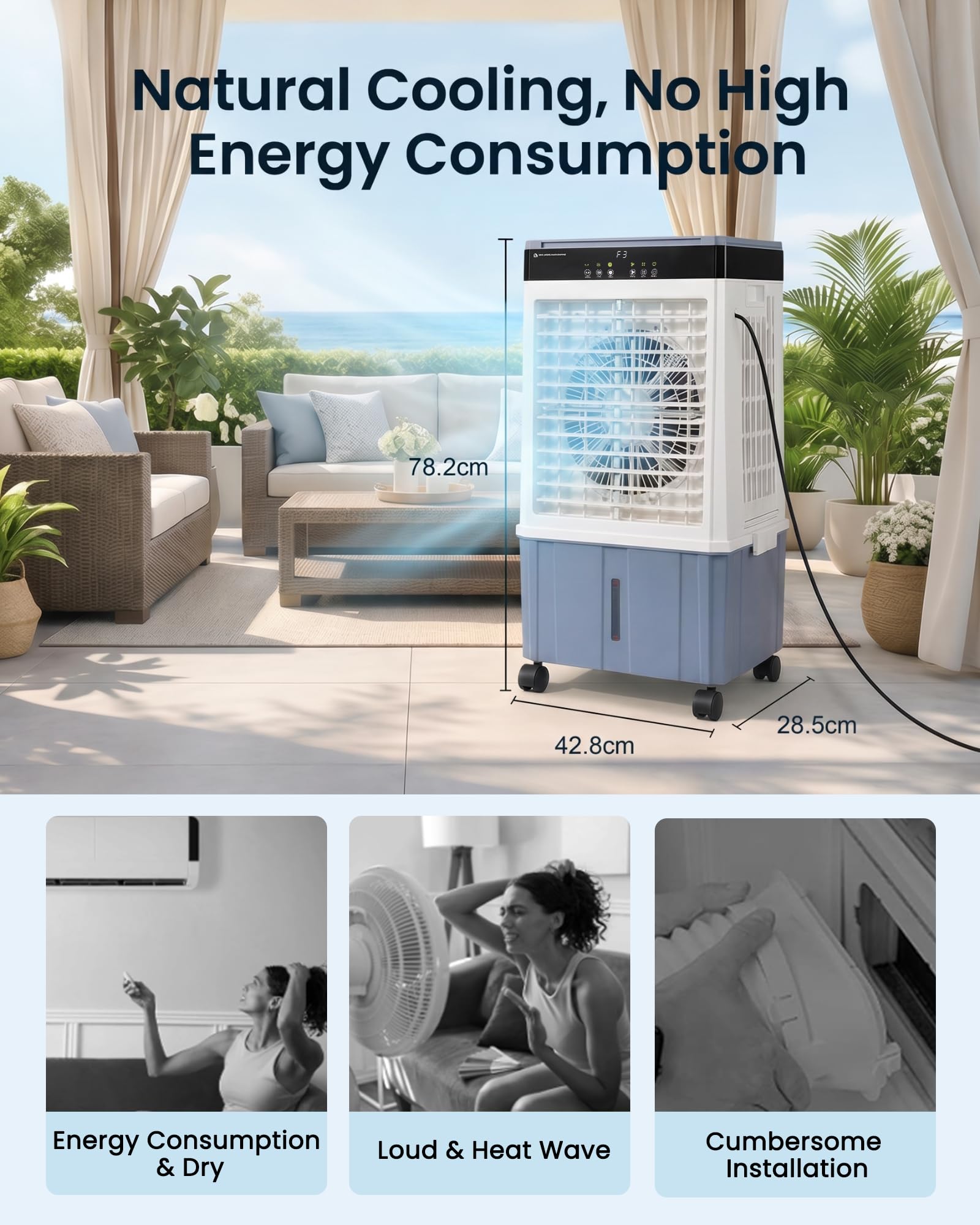 Air Choice Swamp Cooler, 46" Tower Cooling Fans that Blow Cold Air, 4.5Gal Removable Water Tank, 4 Ice Packs, 60° Oscillation, 3 Speeds, 12H Timer, Portable Evaporative Air Cooler for Bedroom Office