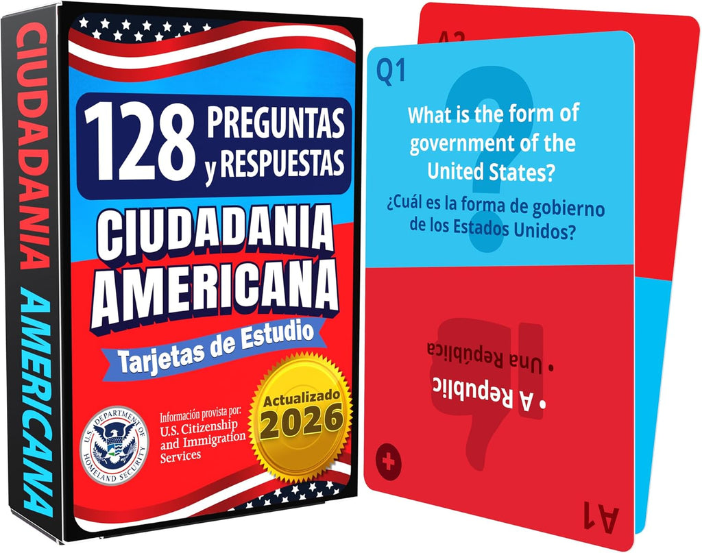 US Citizenship Flash Cards 2026, 128 USCIS Civics Questions and Answers Study Guide, Tarjetas de Ciudadania 2026 Inglés y Español, Preguntas para la Ciudadania 2026